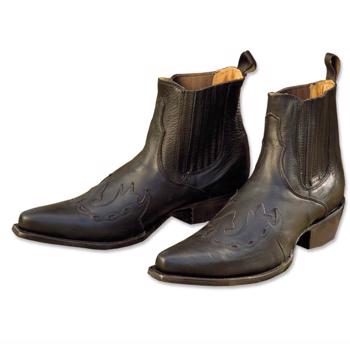 Short Leather Cowboy Boots - Black